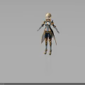 3D Fantasy Female Character With Blonde Hair Blue White Golden Armor Design