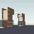 Modern Red Brick Entrance Gate With Geometric Design And Glass Doors