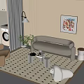 Modern Cream Style Sofa Coffee Table Combination Single Person Sofa Side Table Floor Lamp Hanging Picture Green Plant 3d model