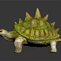 Green Spiky Turtle Sculpture With Textured Shell And Reflection On Dark Background 3d model