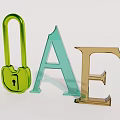 Decorative Ornament Combination Featuring Green Padlock Light Blue Letter A And Gold Letter E