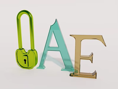 Decorative Ornament Combination Featuring Green Padlock Light Blue Letter A And Gold Letter E 3d model