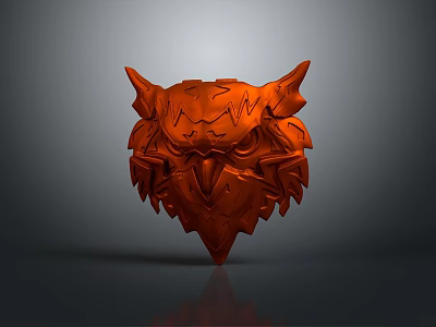 Orange Owl 3D Model with Angular Structure and Decorative Design on Gray Gradient Background 3d model