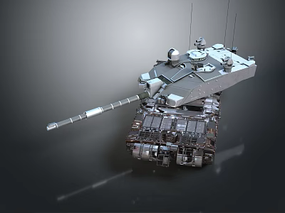 Modern Military Tank with Long Cannon Turret Heavy Duty Tracks and Mounted Antennas 3d model
