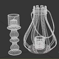 Modern Candle Lantern Set with Metal Frame Glass Shade and White Candle Holders