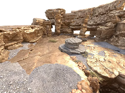 Natural Rocky Cave Scene With Stone Piles Gravel Sandy Ground And Rock Formations 3d model