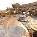 Natural Rocky Cave Scene With Stone Piles Gravel Sandy Ground And Rock Formations