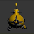 Cartoon Yellow Submarine With Blue Windows Mechanical Arm And Glowing Light