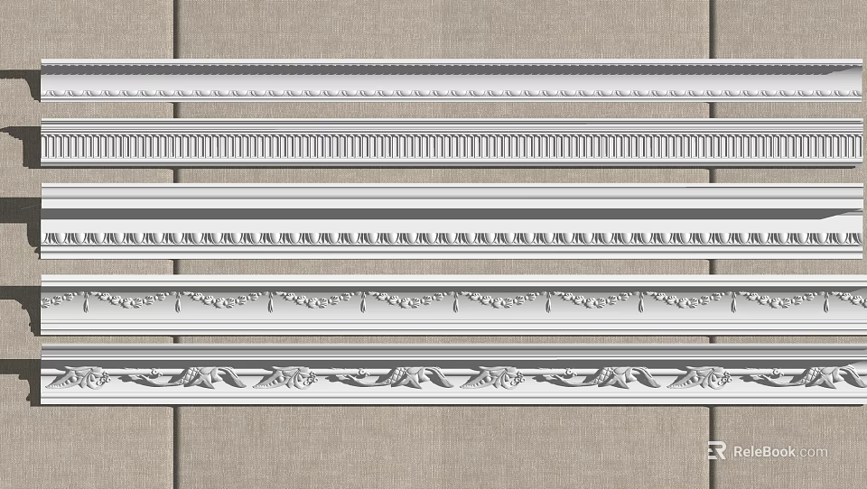 Decorative Gypsum Cornice Molding With Various Intricate Patterns For Interior Design 3d model