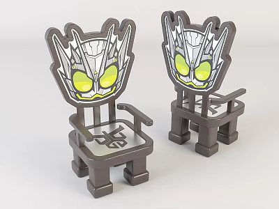 Fun Creative Children's Chairs With Cartoon Green Eyes Design And Gray Frame 3d model