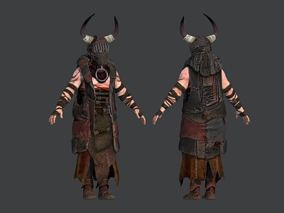 Game Movie Horned Character In Back View Wearing Armor Leather Outfit And Striped Arm Tattoos 3d model