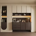 Modern Elegant Sideboard With Light And Dark Wood Tones Storage And Coffee Machine