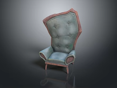Vintage Office Chair With Wooden Frame Padded Green Brown High Back Button Tufted Elegant Design 3d model
