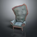 Vintage Office Chair With Wooden Frame Padded Green Brown High Back Button Tufted Elegant Design