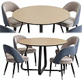 Modern Light Colored Round Dining Table Set With Blue And Beige Upholstered Chairs 3d model