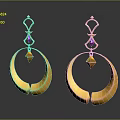 Golden Hoop Earrings With Large Circular Design Purple Gemstone And Gold Pendant