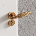 Gold Door Handle With Modern Design On White Door And Gray Woven Texture
