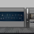 Technology Exhibition Hall With Blue Digital Screen Charts Information Display And Experience Introduction