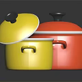 Stylish Red And Yellow Lidded Cooking Pots With Handles For Daily Kitchen Use