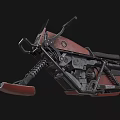 Futuristic Mechanical Motorcycle Featuring Red Black Color Metal Frame And Spring Suspension Design