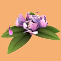 Vibrant Cartoon Scene of Pink Flower With Green Leaves And Falling Petals