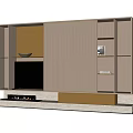 Modern Brown TV Cabinet with Vertical Stripe Design Open Side Shelves and Light Lower Countertop