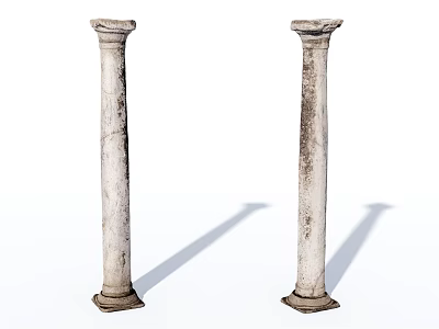 Two Ancient Stone Columns With Worn Surface On White Background And Shadows 3d model