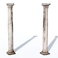 Two Ancient Stone Columns With Worn Surface On White Background And Shadows 3d model