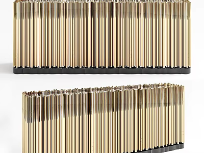 Golden Vertical Striped Storage Cabinets with Modern Design and Black Base 3d model