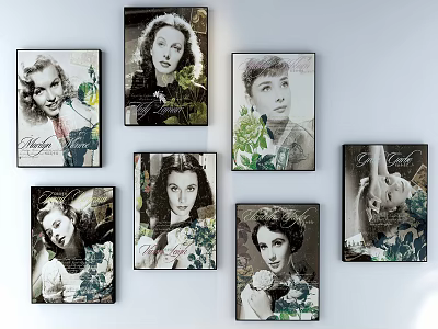 Vintage Female Portraits Wall Art With Multiple Floral Decor Elements 3d model