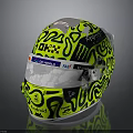 Racing Car Helmet With Yellow Black Patterns And Brand Logos Transparent Visor Design