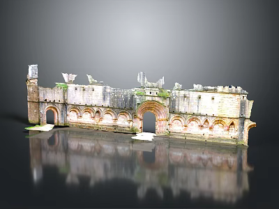 Ancient Roman Ruins Entrance Gate With Arched Design Weathered Stone Walls And Moss Covered Details 3d model