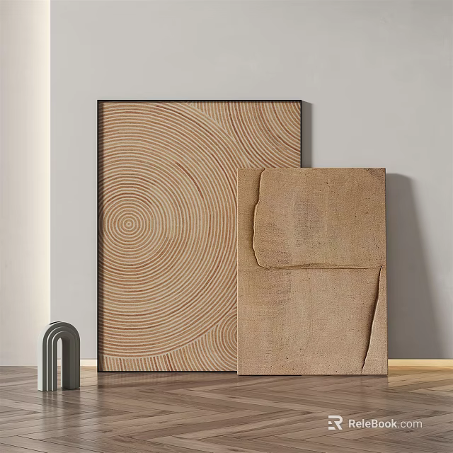 Concentric Circle Texture Decorative Art And Linen Panel With Metal Accent In Interior 3d model