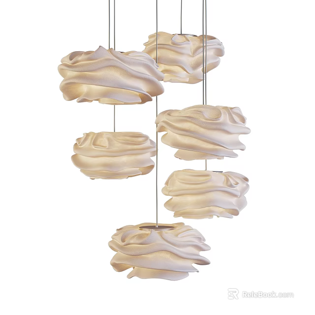 Modern White Cloud like Wavy Pendant Lights Hanging from Ceiling Design 3d model 