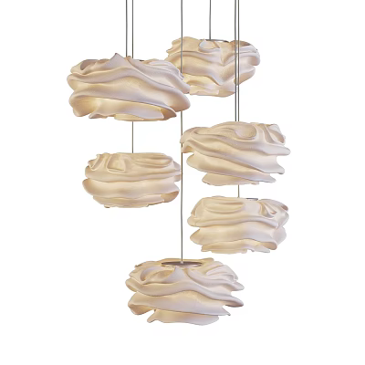 Modern White Cloud like Wavy Pendant Lights Hanging from Ceiling Design 3d model