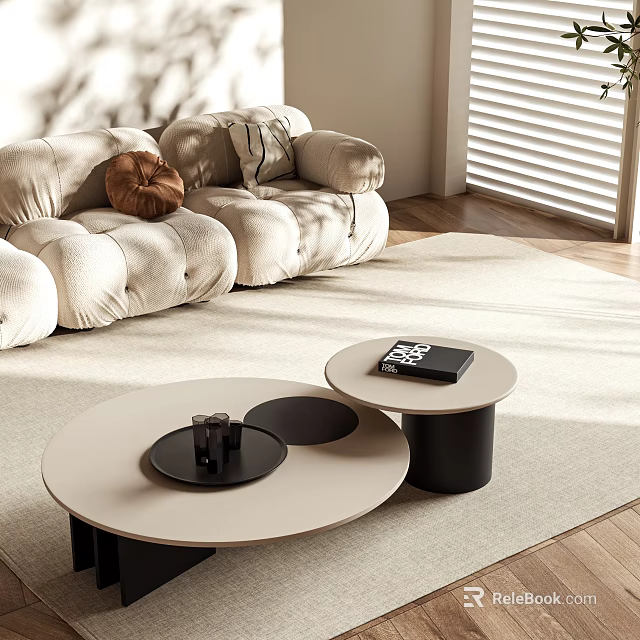 Modern Living Room With Round Beige And Black Coffee Table Sofa And Rug 3d model 