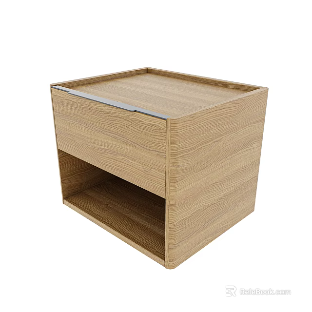Modern Wooden Bedside Table With Drawer And Open Shelf Storage Design 3d model 
