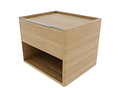 Modern Wooden Bedside Table With Drawer And Open Shelf Storage Design 3d model