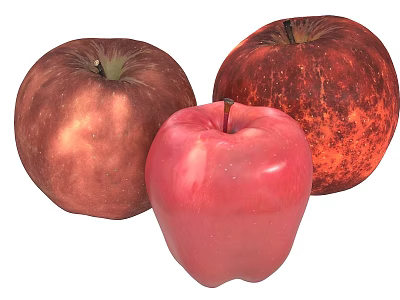 Group of Three Fresh Ripe Red Apples with Shiny Skin and Juicy Texture 3d model