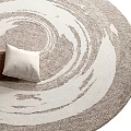 Soft Beige Round Carpet With White Spiral Pattern And Two Decorative Cushions 3d model