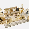 Elegant Sofa And Coffee Table Set With Pillows Side Tables Lamps And Patterned Rug 3d model