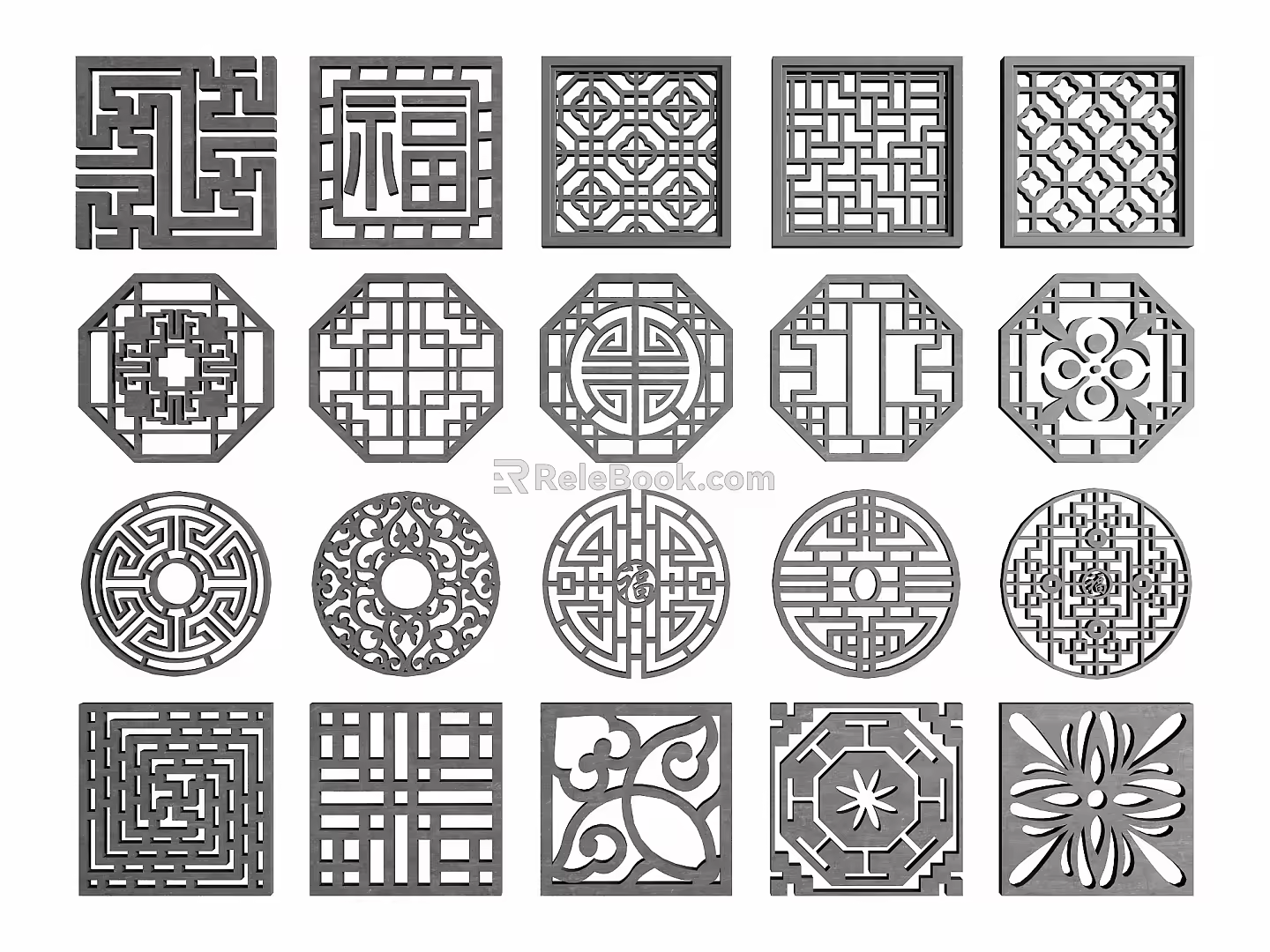 Chinese-style openwork window grilles pane 3d model