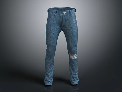 Blue Denim Slim Fit Jeans With Distressed Knee Detail For Casual Style 3d model