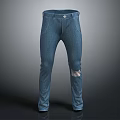 Blue Denim Slim Fit Jeans With Distressed Knee Detail For Casual Style