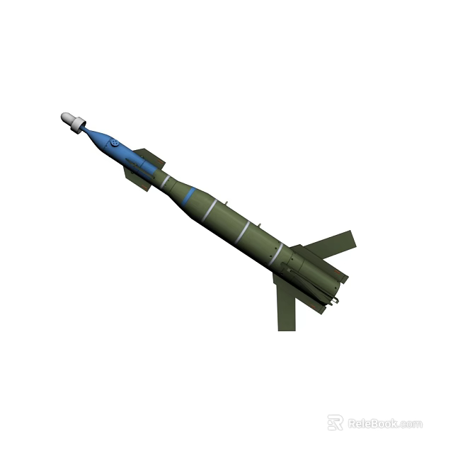 Military Missile Weapon Featuring Blue Nose Cone Green Body And Tail Fins 3d model 