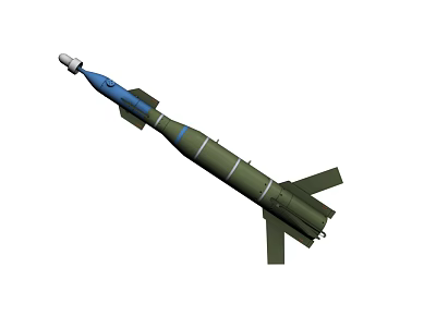 Military Missile Weapon Featuring Blue Nose Cone Green Body And Tail Fins 3d model