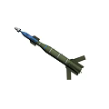 Military Missile Weapon Featuring Blue Nose Cone Green Body And Tail Fins