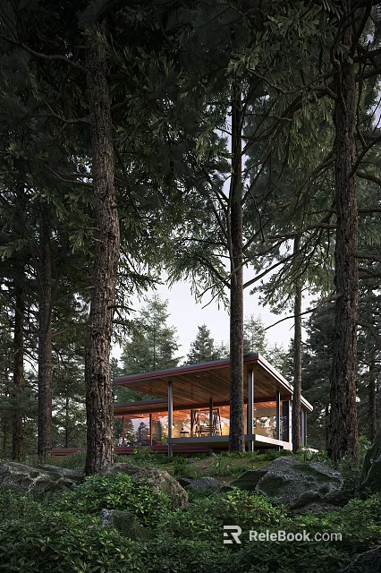 Modern Detached Villa In Forest Surrounded By Tall Trees With Contemporary Structure 3d model