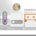 Modern Background Wall with Transparent Glass Containers Purple Doll Glowing Moon Design Orange Tape Decoration