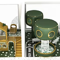 Green Mushroom Shaped Kids Playground With Circular Windows Slide Stairs And Net Structure